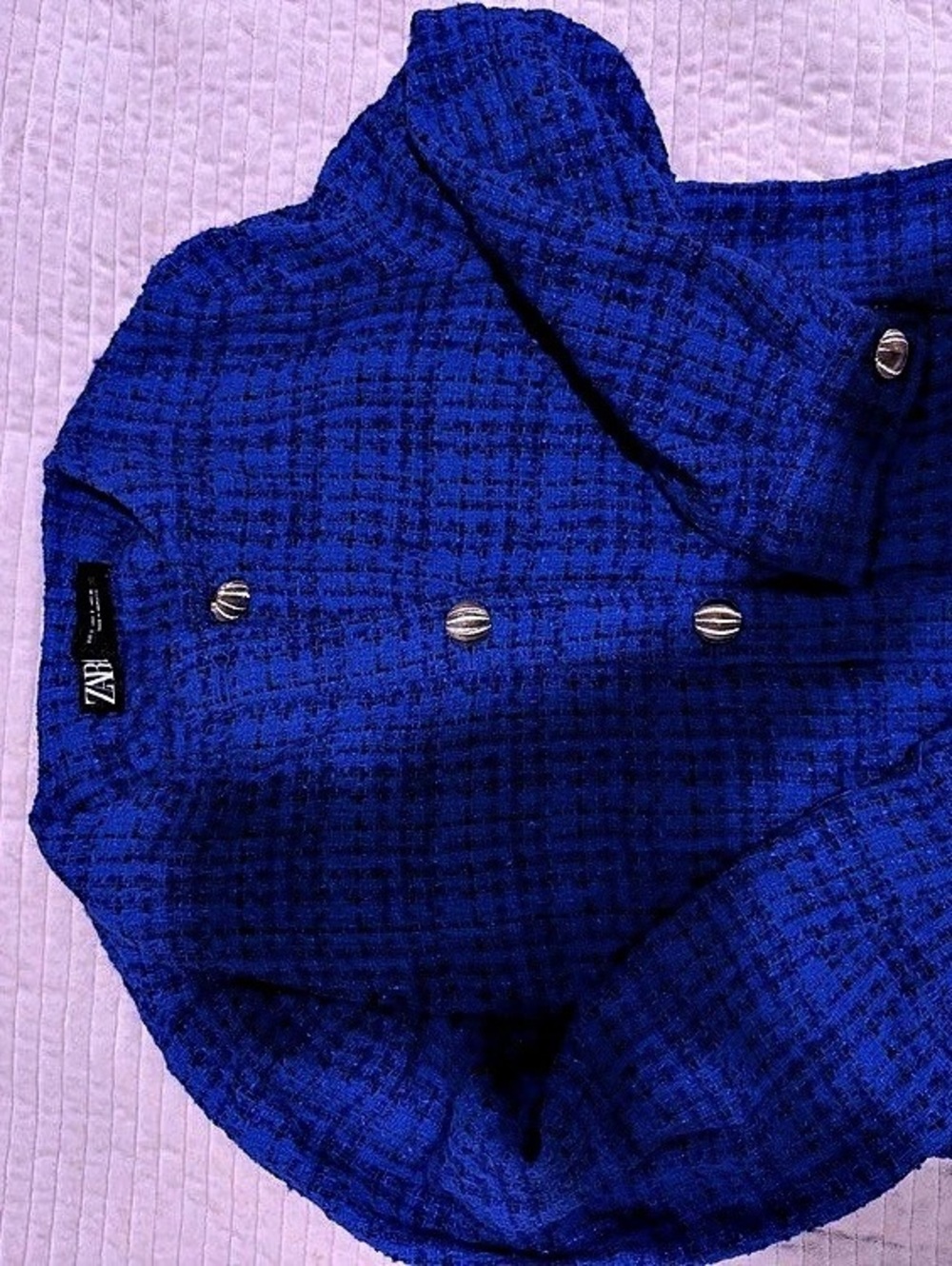 Zara Blue Tweed-Style Blazer Size Small Like New